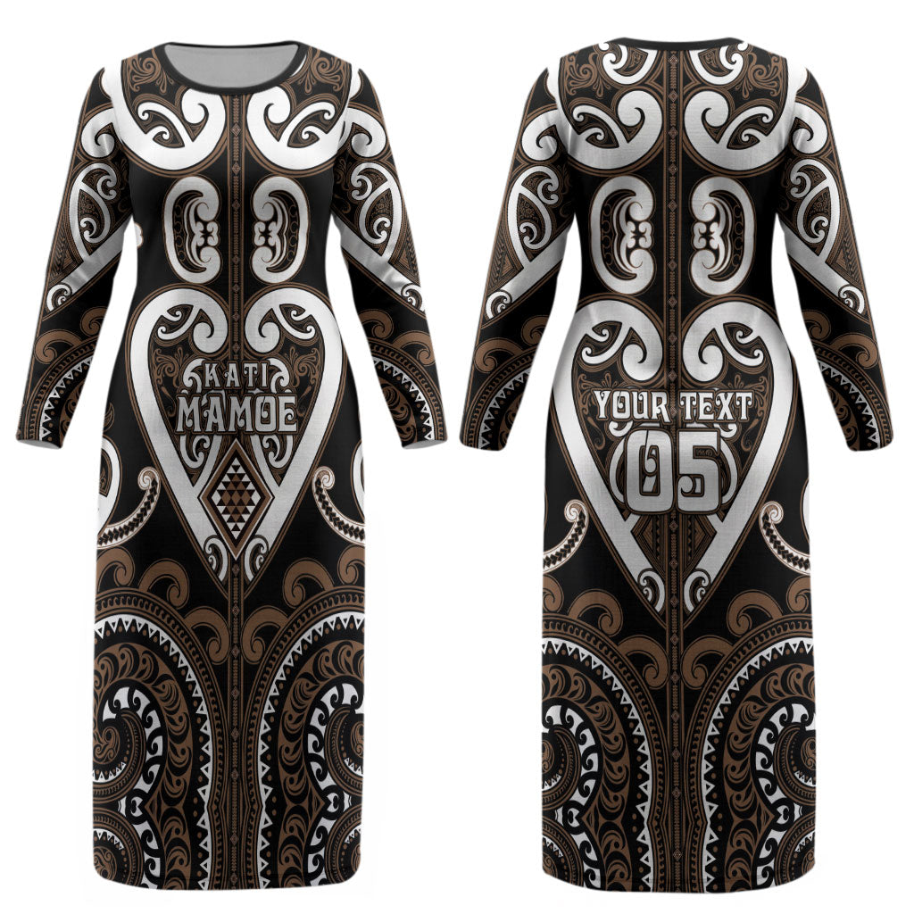 Custom Aotearoa Kati Mamoe Couples Matching Long Sleeve Bodycon Dress and Hawaiian Shirt Maori Tribal Pattern