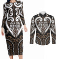 Custom Aotearoa Kati Mamoe Couples Matching Long Sleeve Bodycon Dress and Long Sleeve Button Shirt Maori Tribal Pattern