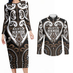 Custom Aotearoa Kati Mamoe Couples Matching Long Sleeve Bodycon Dress and Long Sleeve Button Shirt Maori Tribal Pattern