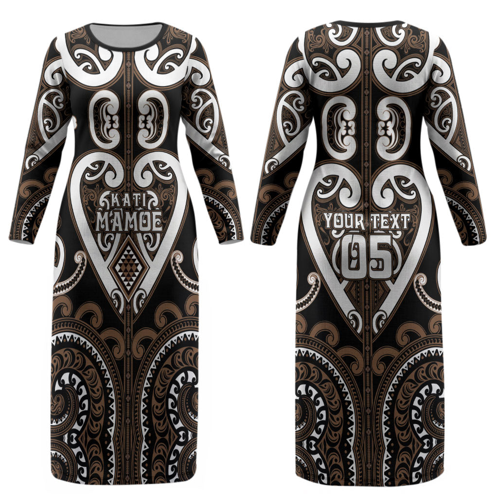 Custom Aotearoa Kati Mamoe Couples Matching Long Sleeve Bodycon Dress and Long Sleeve Button Shirt Maori Tribal Pattern