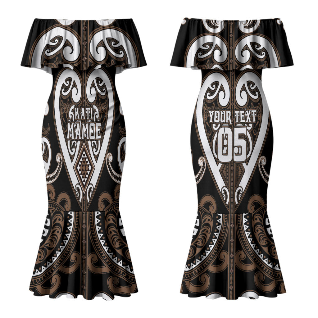 Custom Aotearoa Kati Mamoe Couples Matching Mermaid Dress and Long Sleeve Button Shirt Maori Tribal Pattern