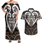 Custom Aotearoa Kati Mamoe Couples Matching Off Shoulder Maxi Dress and Hawaiian Shirt Maori Tribal Pattern
