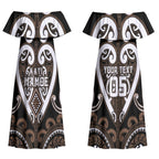 Custom Aotearoa Kati Mamoe Couples Matching Off Shoulder Maxi Dress and Long Sleeve Button Shirt Maori Tribal Pattern