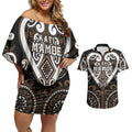 Custom Aotearoa Kati Mamoe Couples Matching Off Shoulder Short Dress and Hawaiian Shirt Maori Tribal Pattern
