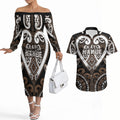 Custom Aotearoa Kati Mamoe Couples Matching Off The Shoulder Long Sleeve Dress and Hawaiian Shirt Maori Tribal Pattern
