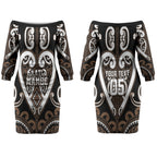 Custom Aotearoa Kati Mamoe Couples Matching Off The Shoulder Long Sleeve Dress and Hawaiian Shirt Maori Tribal Pattern