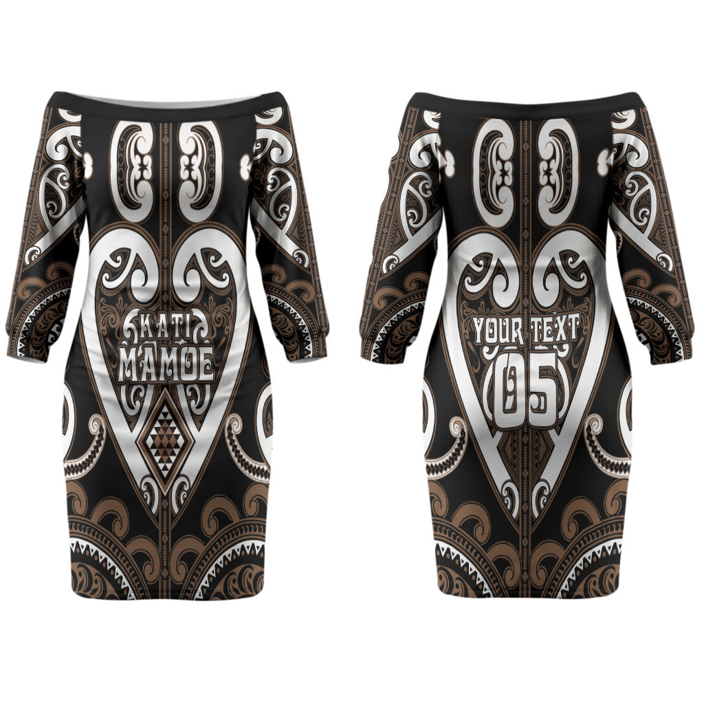Custom Aotearoa Kati Mamoe Couples Matching Off The Shoulder Long Sleeve Dress and Hawaiian Shirt Maori Tribal Pattern