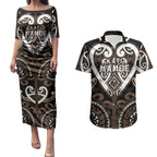 Custom Aotearoa Kati Mamoe Couples Matching Puletasi and Hawaiian Shirt Maori Tribal Pattern