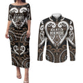 Custom Aotearoa Kati Mamoe Couples Matching Puletasi and Long Sleeve Button Shirt Maori Tribal Pattern