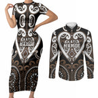 Custom Aotearoa Kati Mamoe Couples Matching Short Sleeve Bodycon Dress and Long Sleeve Button Shirt Maori Tribal Pattern