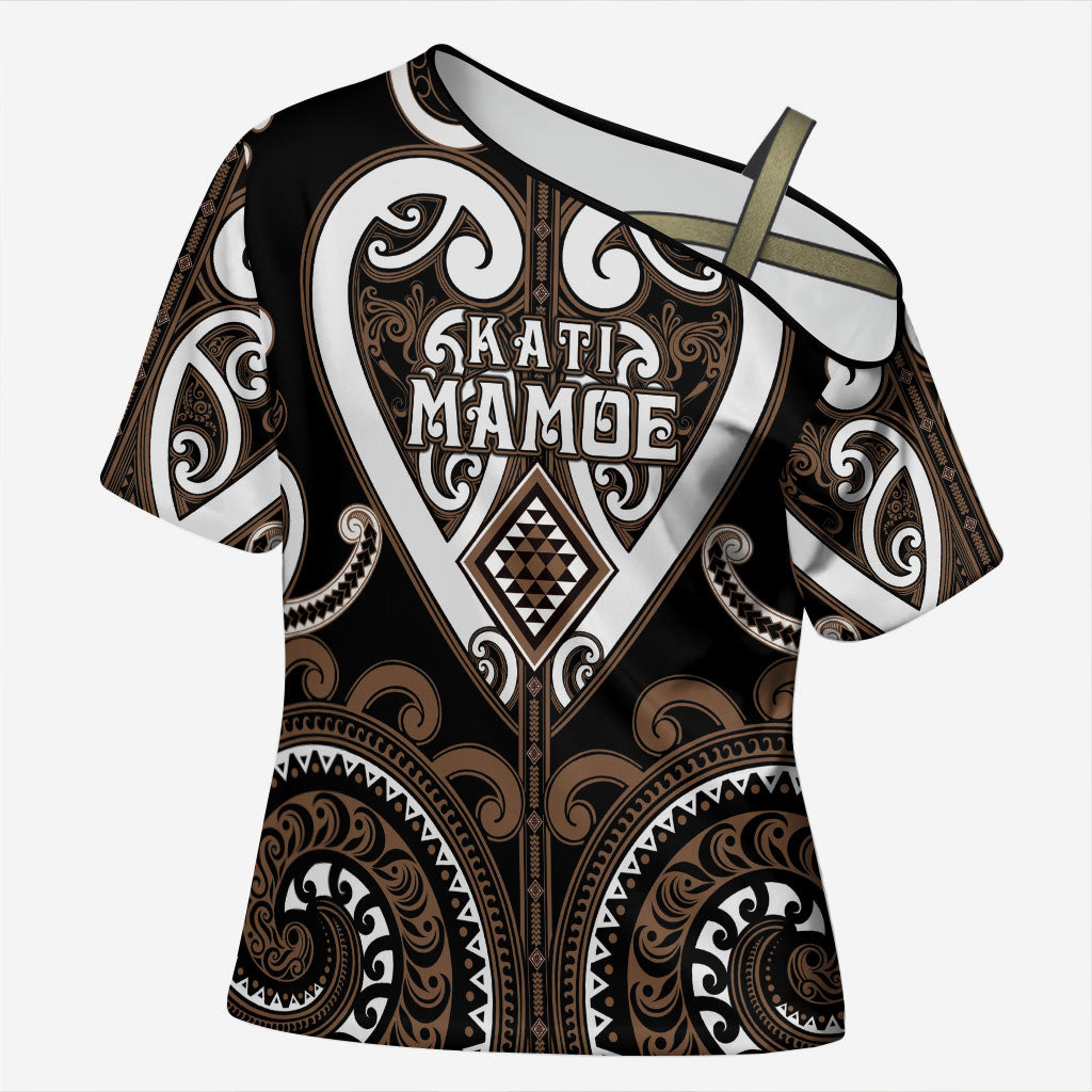Custom Aotearoa Kati Mamoe Cross Shoulder Shirt Maori Tribal Pattern