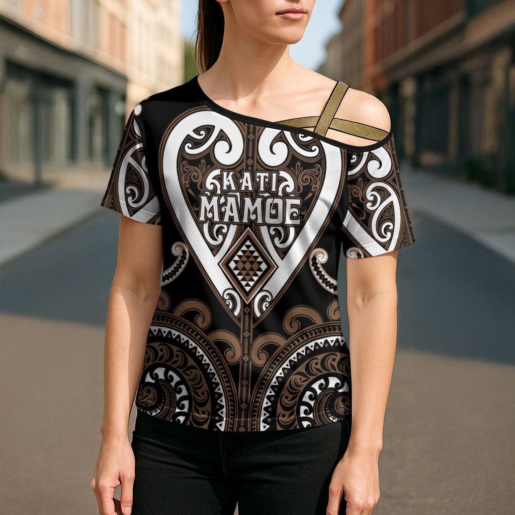 Custom Aotearoa Kati Mamoe Cross Shoulder Shirt Maori Tribal Pattern