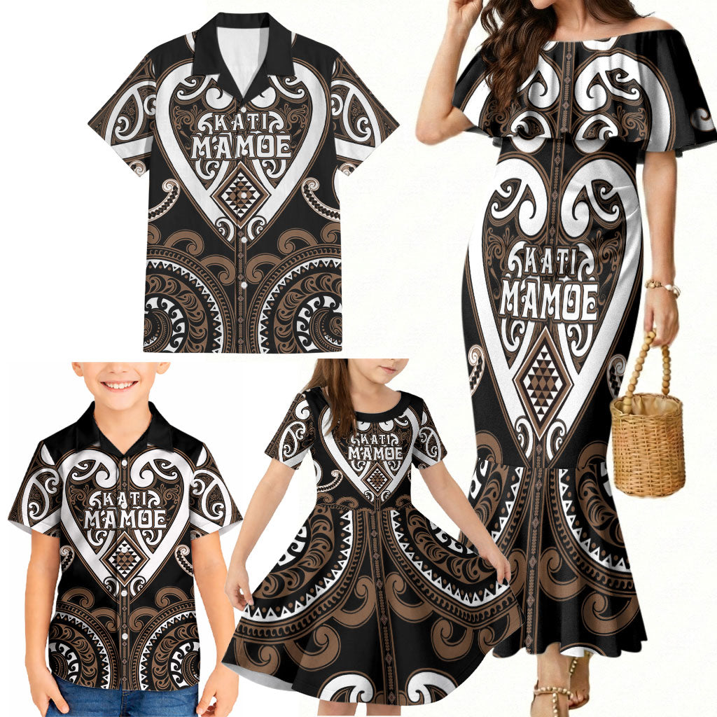 Custom Aotearoa Kati Mamoe Family Matching Mermaid Dress and Hawaiian Shirt Maori Tribal Pattern