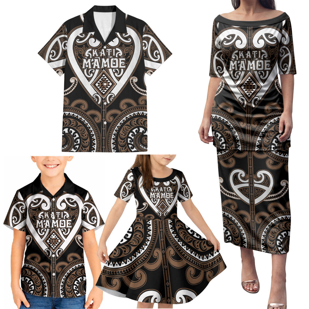 Custom Aotearoa Kati Mamoe Family Matching Puletasi and Hawaiian Shirt Maori Tribal Pattern