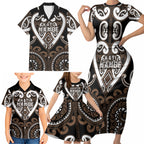 Custom Aotearoa Kati Mamoe Family Matching Short Sleeve Bodycon Dress and Hawaiian Shirt Maori Tribal Pattern