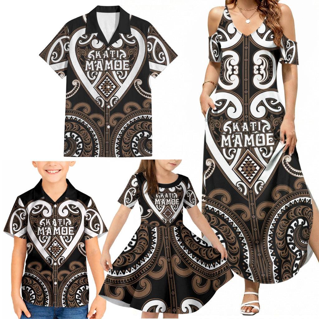 Custom Aotearoa Kati Mamoe Family Matching Summer Maxi Dress and Hawaiian Shirt Maori Tribal Pattern