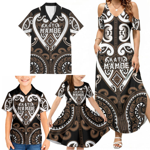 Custom Aotearoa Kati Mamoe Family Matching Summer Maxi Dress and Hawaiian Shirt Maori Tribal Pattern