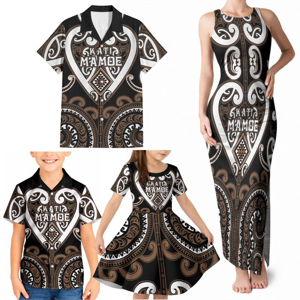 Custom Aotearoa Kati Mamoe Family Matching Tank Maxi Dress and Hawaiian Shirt Maori Tribal Pattern