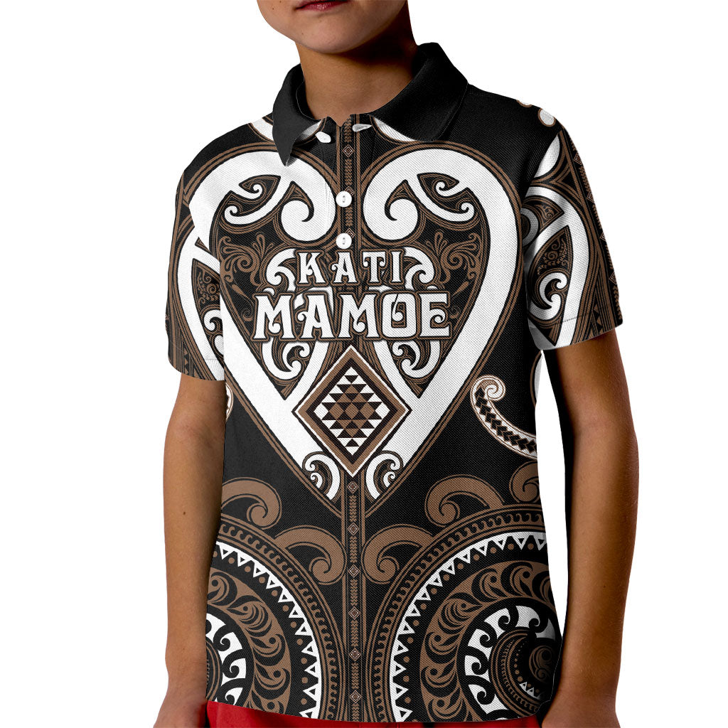 Custom Aotearoa Kati Mamoe Kid Polo Shirt Maori Tribal Pattern