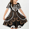 Custom Aotearoa Kati Mamoe Kid Short Sleeve Dress Maori Tribal Pattern