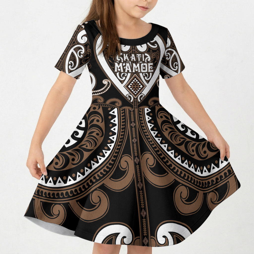 Custom Aotearoa Kati Mamoe Kid Short Sleeve Dress Maori Tribal Pattern