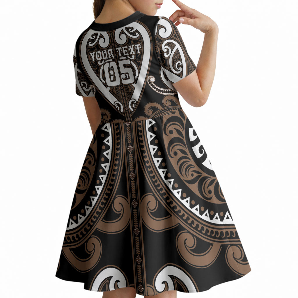 Custom Aotearoa Kati Mamoe Kid Short Sleeve Dress Maori Tribal Pattern