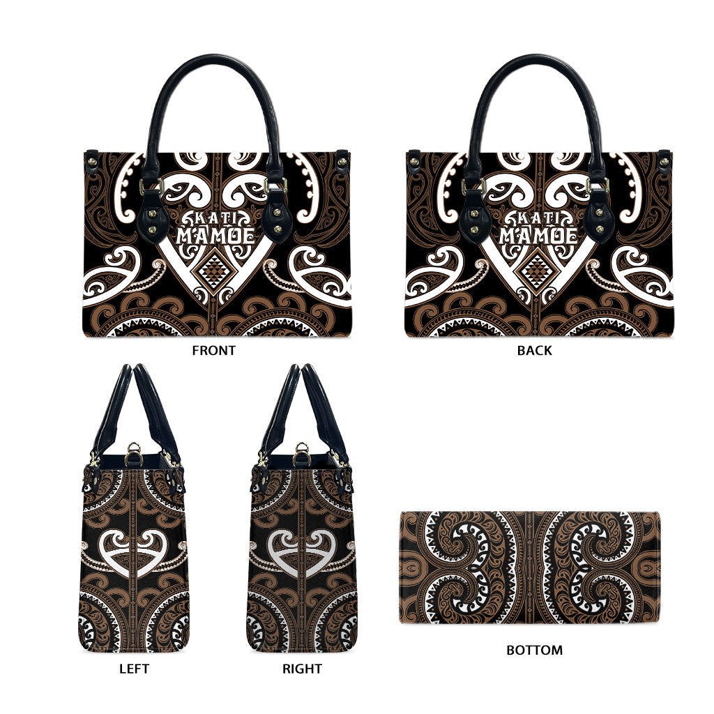 Aotearoa Kati Mamoe Leather Bag Maori Tribal Pattern