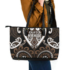Aotearoa Kati Mamoe Leather Tote Bag Maori Tribal Pattern