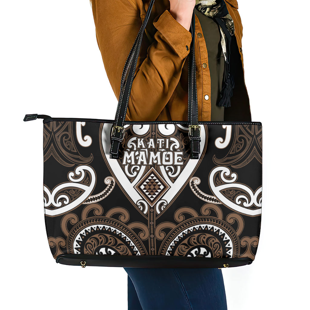 Aotearoa Kati Mamoe Leather Tote Bag Maori Tribal Pattern