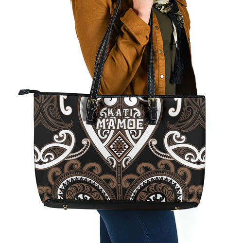 Aotearoa Kati Mamoe Leather Tote Bag Maori Tribal Pattern