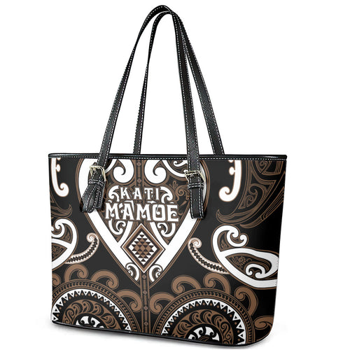 Aotearoa Kati Mamoe Leather Tote Bag Maori Tribal Pattern