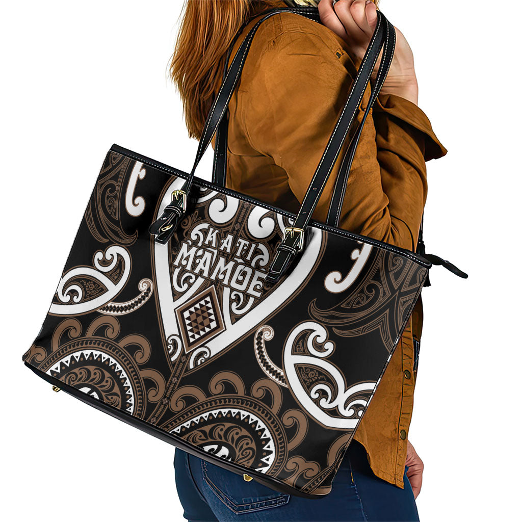Aotearoa Kati Mamoe Leather Tote Bag Maori Tribal Pattern
