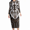 Custom Aotearoa Kati Mamoe Long Sleeve Bodycon Dress Maori Tribal Pattern