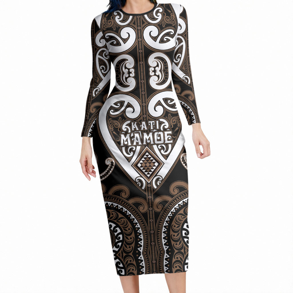 Custom Aotearoa Kati Mamoe Long Sleeve Bodycon Dress Maori Tribal Pattern