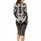 Custom Aotearoa Kati Mamoe Long Sleeve Bodycon Dress Maori Tribal Pattern