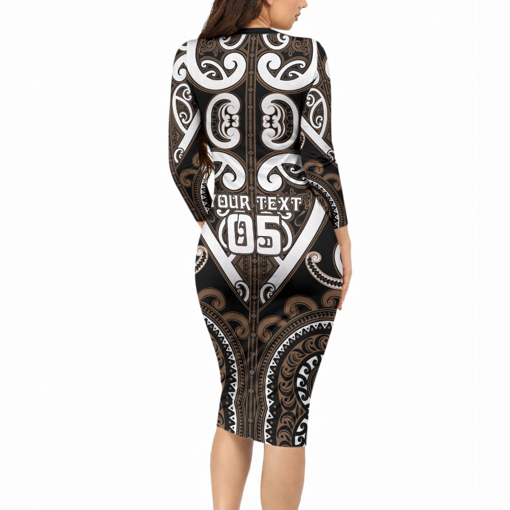 Custom Aotearoa Kati Mamoe Long Sleeve Bodycon Dress Maori Tribal Pattern