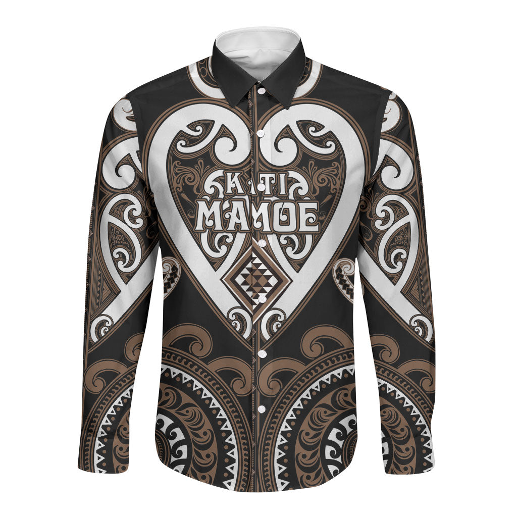 Custom Aotearoa Kati Mamoe Long Sleeve Button Shirt Maori Tribal Pattern