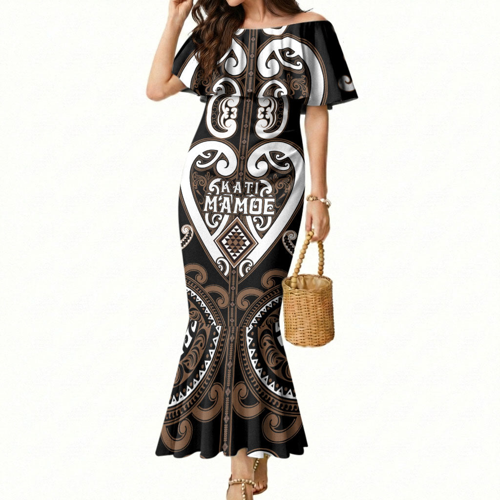 Custom Aotearoa Kati Mamoe Mermaid Dress Maori Tribal Pattern