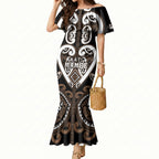 Custom Aotearoa Kati Mamoe Mermaid Dress Maori Tribal Pattern
