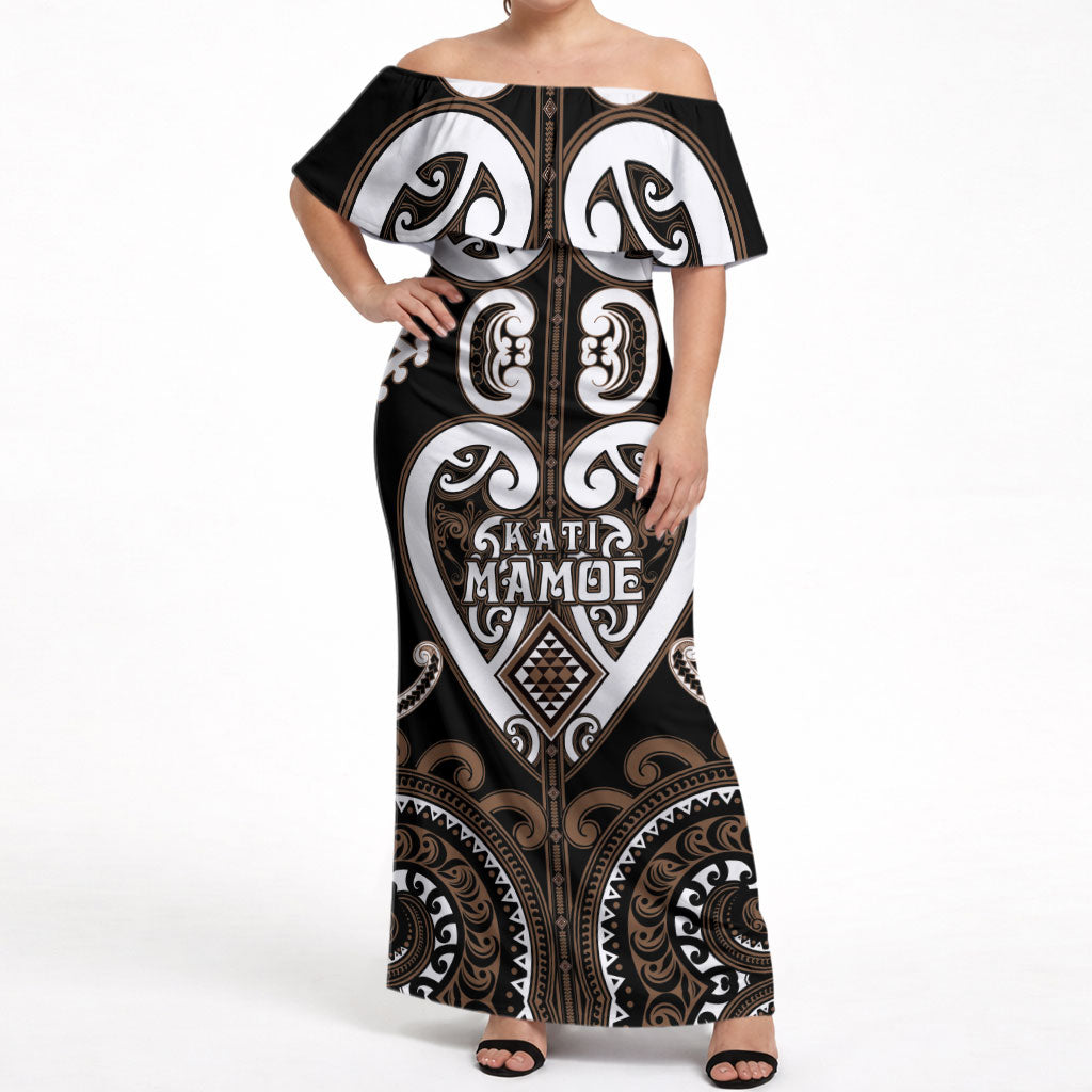 Custom Aotearoa Kati Mamoe Off Shoulder Maxi Dress Maori Tribal Pattern