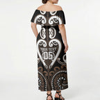 Custom Aotearoa Kati Mamoe Off Shoulder Maxi Dress Maori Tribal Pattern