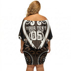 Custom Aotearoa Kati Mamoe Off Shoulder Short Dress Maori Tribal Pattern