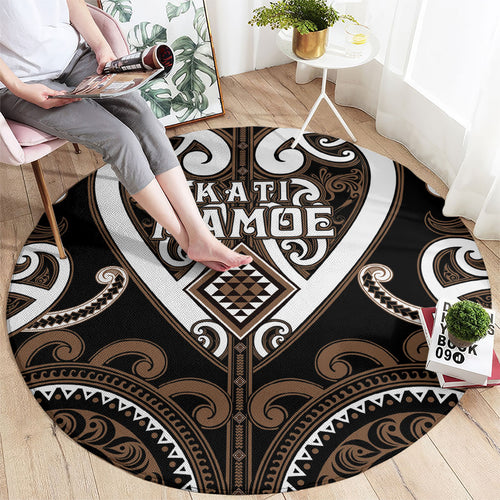 Aotearoa Kati Mamoe Round Carpet Maori Tribal Pattern