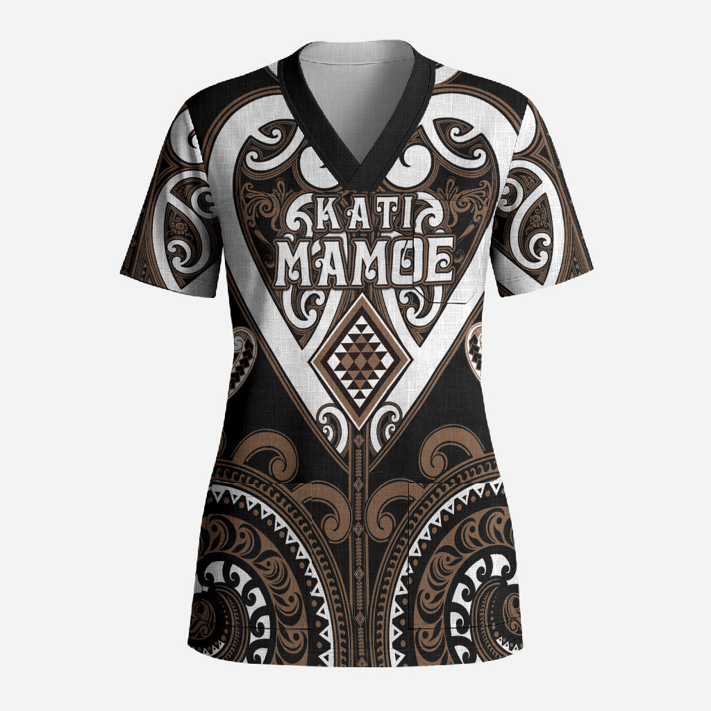 Custom Aotearoa Kati Mamoe Scrub Top Maori Tribal Pattern