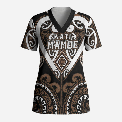 Custom Aotearoa Kati Mamoe Scrub Top Maori Tribal Pattern