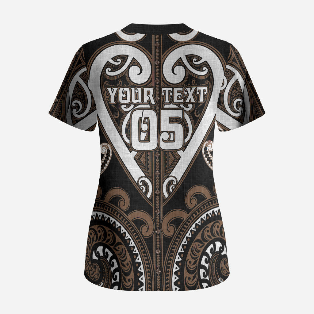 Custom Aotearoa Kati Mamoe Scrub Top Maori Tribal Pattern