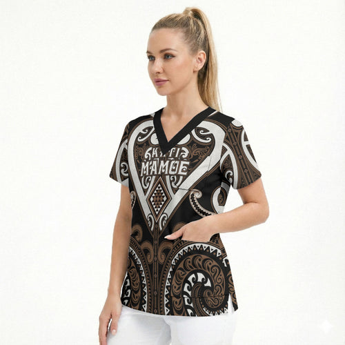 Custom Aotearoa Kati Mamoe Scrub Top Maori Tribal Pattern