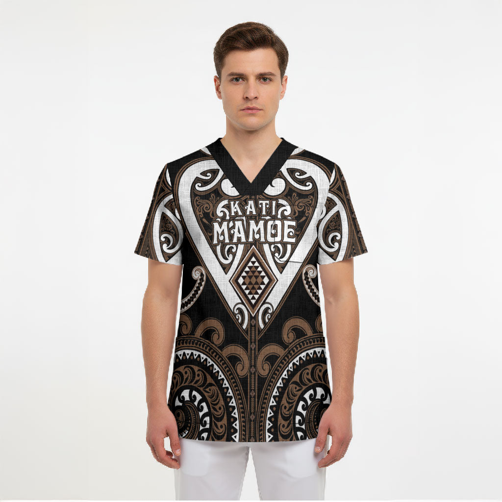 Custom Aotearoa Kati Mamoe Scrub Top Maori Tribal Pattern