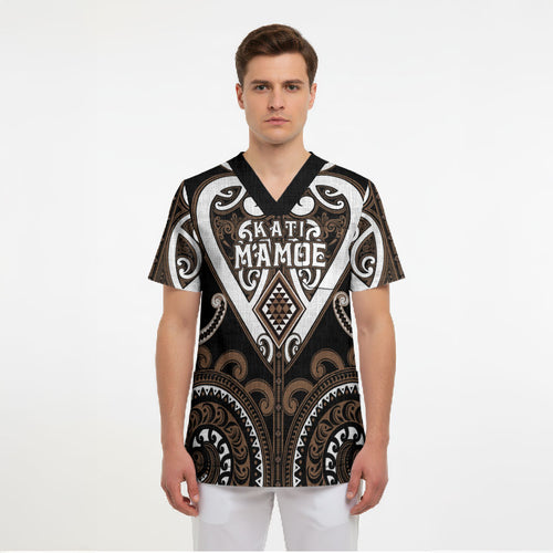 Custom Aotearoa Kati Mamoe Scrub Top Maori Tribal Pattern