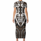 Custom Aotearoa Kati Mamoe Short Sleeve Bodycon Dress Maori Tribal Pattern